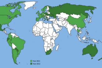 Countries where FSC labeled Tetra Pak packaging is sold.