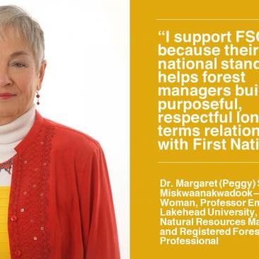 Dr M.A. (Peggy) Smith RFP, Miskwaanakwadook—Red Cloud Woman, Professor Emerita, Lakehead University, Faculty of Natural Resources Management.